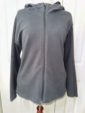 Black Hooded Jacket. Perfect weight to wear over sweatshirts.